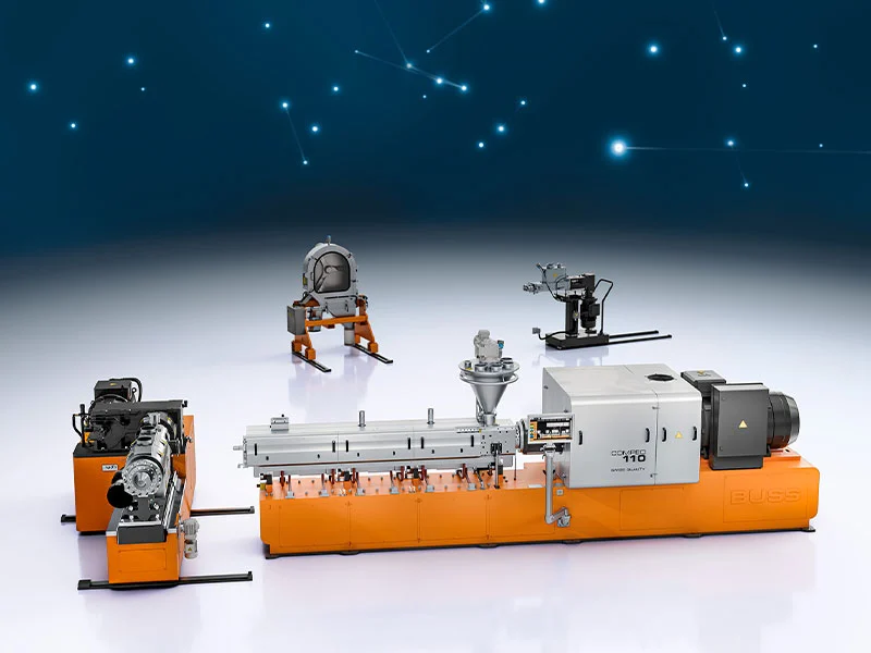 buss_compeo-compounding-system_compeo-and-components_800x600 The BUSS COMPEO Compounder and additional components, i.e. discharge unit, inlet screw, side feeder, and CPS-F pelletizer, form the BUSS compounding system solutions for processing various plastics, compounds and composites.