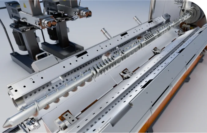 compeo-compounding-system_process-section Unique screw geometries in the process section expand the process window for plastics compounding.