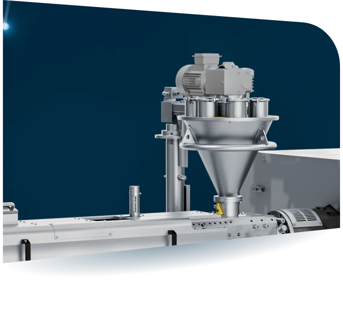 Aufnahme eines Einlauftrichters auf einem COMPEO Compounder