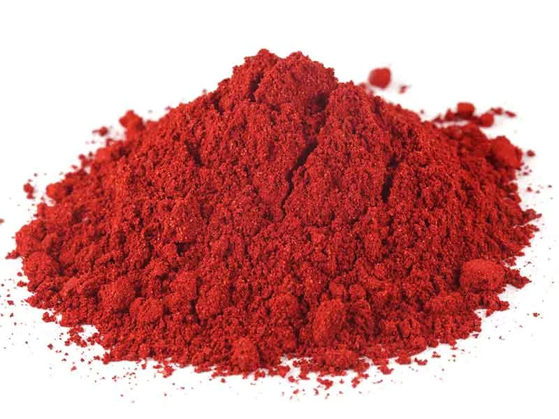 Red powder for powder coating, manufactured in a compounding system for powder coatings