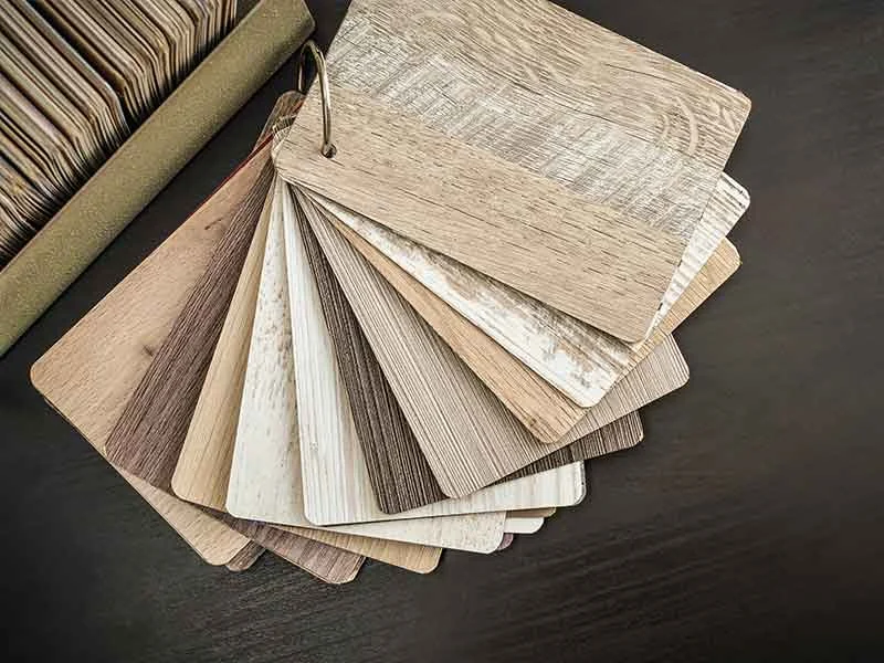 Laminate samples show the diverse options provided by NFC compounds (natural fiber-reinforced plastics)