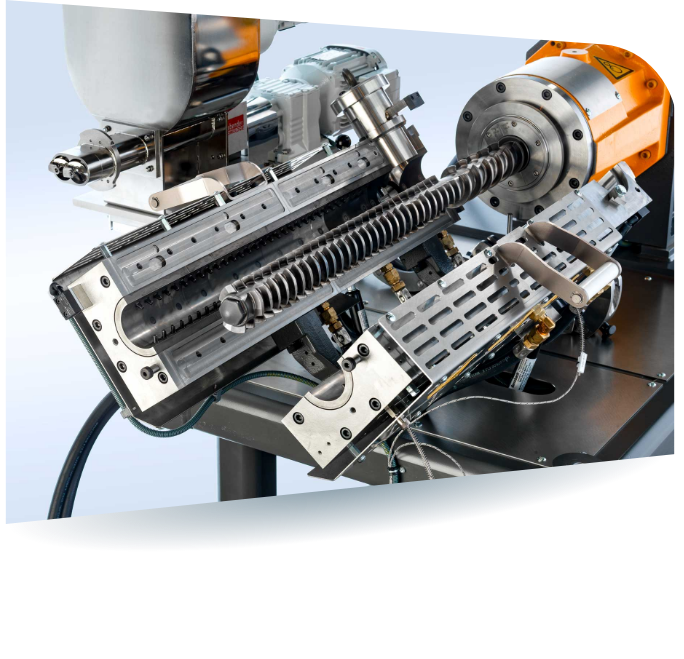 Detailaufnahme der PCS-Kneterschnecke, optimiert für die Verarbeitung von Pulverlacken und EMC Compounds.