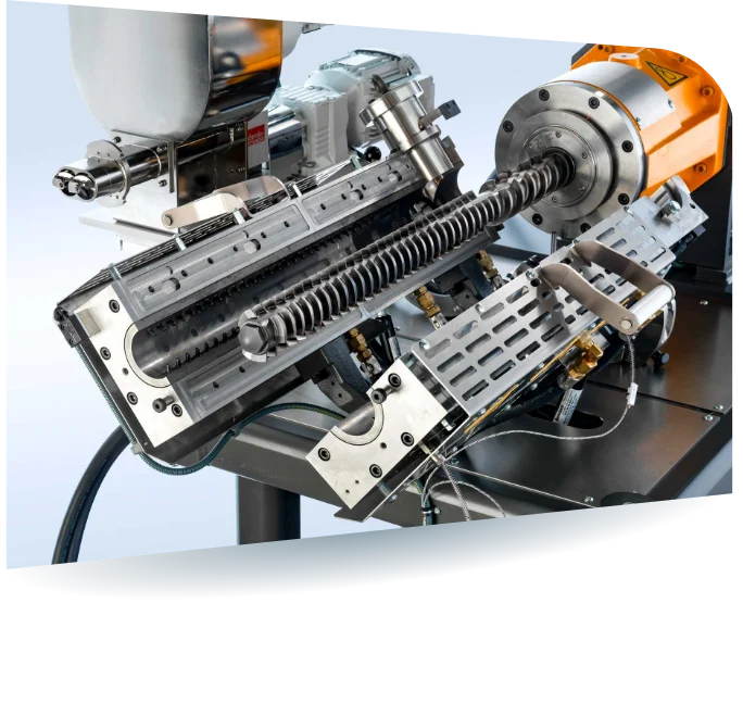 Detailaufnahme der PCS-Kneterschnecke, optimiert für die Verarbeitung von Pulverlacken und EMC Compounds.